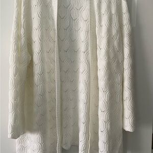 Lane Bryant White Cardigan Sweater with Intricate Knit Patterns